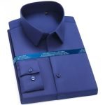Men's Classic Stretchy Silky Non-Iron Dress Shirt | Pocketless Long Sleeve Standard-Fit Wrinkle-Free Casual Shirt - Image 5
