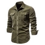 New 100% Cotton Men's Shirt | Single Breasted Solid Color Corduroy Slim Fit for Business Casual - Image 4