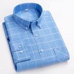 Men's Plaid Shirt | Pure Cotton Oxford Casual Long Sleeve Button-Down - Korean Fashion Trends - Image 29