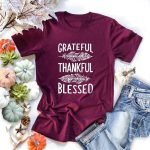 Short Sleeve O-Neck Loose Fit Tee | Grateful Thankful Blessed Feather Print Women’s T-Shirt - Image 6
