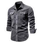 New 100% Cotton Men's Shirt | Single Breasted Solid Color Corduroy Slim Fit for Business Casual - Image 9