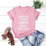 Short Sleeve O-Neck Loose Fit Tee | Grateful Thankful Blessed Feather Print Women’s T-Shirt - Image 9