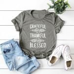 Short Sleeve O-Neck Loose Fit Tee | Grateful Thankful Blessed Feather Print Women’s T-Shirt - Image 4