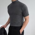 Men's Summer Fitness Short Sleeve Tee | Half High Collar Solid Basic T-Shirt - Image 4