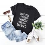 Short Sleeve O-Neck Loose Fit Tee | Grateful Thankful Blessed Feather Print Women’s T-Shirt - Image 3