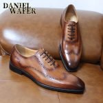 Men's Oxford Brogue Shoes | Genuine Leather Wing Tip Lace-Up Formal Shoes in Black & Brown - Image 3