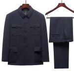 Men's Dark Grey Tunic Suit Set | Chinese Mao Suit Coat with Pants - Zhongshan Blazer and Trouser Twinset