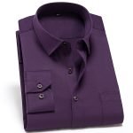 Non-Iron Stretch Men's Dress Shirt – Spandex Long Sleeve Regular Fit with Front Pocket - Image 14