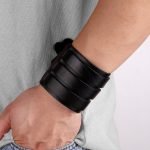TYO Classic Men's Adjustable Leather Cuff Bracelet – Three Layer Punk Rock Jewelry in Black/Brown - Image 2