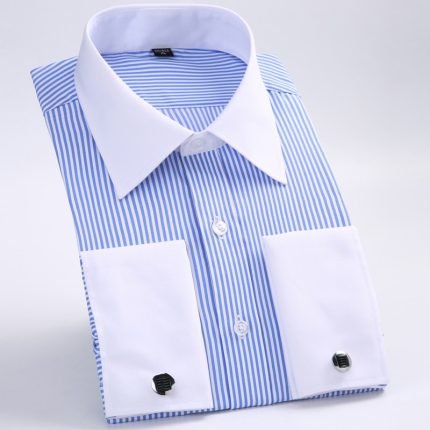 Men's Classic French Cufflinks Shirt – Brand Long Sleeve Formal Dress Camisa Masculina