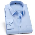 Non-Iron Stretch Men's Dress Shirt – Spandex Long Sleeve Regular Fit with Front Pocket - Image 8