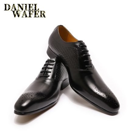 Luxury Men’s Oxford Shoes | Genuine Leather Prints in Brown & Black | Formal Lace-Up Dress Shoes