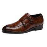 Stylish Men's Business Dress Shoes | Crocodile Grain Leather Buckle Flats - Image 4