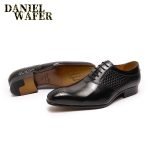 Luxury Men’s Oxford Shoes | Genuine Leather Prints in Brown & Black | Formal Lace-Up Dress Shoes - Image 3