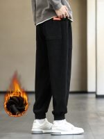 Men's Winter Fleece Sweatpants – Thick Warm Corduroy Black Joggers, Streetwear Harem Pants - Image 3