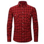 Men's Plaid Flannel Shirt – Long Sleeve Fashion with Double-Pocket England Style - Image 2