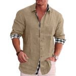 Men's Cotton Linen Long-Sleeved Shirt – Stand-Up Collar Solid Color Beach Style - Image 10