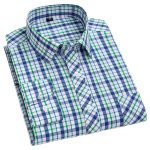 Men's Luxury Plaid Long Sleeve Shirt – 100% Cotton Business Casual Designer Checkered Wear - Image 5