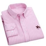 Cotton Oxford Plaid Solid Color Striped Shirt Tops Casual Long Sleeve Shirt Slim Fit Shirt Men Camisa Social Korean Clothes - Image 2
