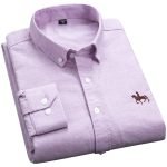 Cotton Oxford Plaid Solid Color Striped Shirt Tops Casual Long Sleeve Shirt Slim Fit Shirt Men Camisa Social Korean Clothes - Image 20
