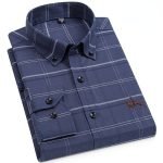 Cotton Oxford Plaid Solid Color Striped Shirt Tops Casual Long Sleeve Shirt Slim Fit Shirt Men Camisa Social Korean Clothes - Image 4
