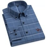 Cotton Oxford Plaid Solid Color Striped Shirt Tops Casual Long Sleeve Shirt Slim Fit Shirt Men Camisa Social Korean Clothes - Image 3