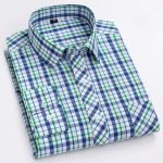 Men's Luxury Plaid Long Sleeve Shirt – 100% Cotton Business Casual Designer Checkered Wear - Image 4