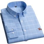 Cotton Oxford Plaid Solid Color Striped Shirt Tops Casual Long Sleeve Shirt Slim Fit Shirt Men Camisa Social Korean Clothes - Image 9