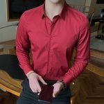 Men's Fashion Cotton Long Sleeve Shirt – Solid Slim Fit Casual Business Dress in White and Black - Image 11