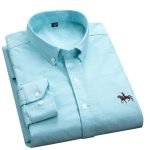 Cotton Oxford Plaid Solid Color Striped Shirt Tops Casual Long Sleeve Shirt Slim Fit Shirt Men Camisa Social Korean Clothes - Image 11