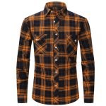 Men's Plaid Flannel Shirt – Long Sleeve Fashion with Double-Pocket England Style
