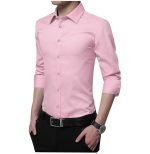 BROWON Men's Long Sleeve Fashion Blouse – Solid Color Business Turn-Neck Plus Size Shirt - Image 6