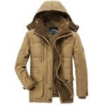 Men's Solid Color Parka | Hooded Thick Fleece Military Coat with Fur Collar - Image 5