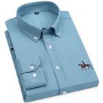 Cotton Oxford Plaid Solid Color Striped Shirt Tops Casual Long Sleeve Shirt Slim Fit Shirt Men Camisa Social Korean Clothes - Image 19