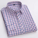Men's Luxury Plaid Long Sleeve Shirt – 100% Cotton Business Casual Designer Checkered Wear - Image 8