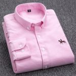 Men's 100% Cotton Plaid Oxford Shirt – Business Casual Long Sleeve with Embroidered Fit - Image 16