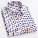 Men's Luxury Plaid Long Sleeve Shirt – 100% Cotton Business Casual Designer Checkered Wear - Image 7