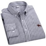 Cotton Oxford Plaid Solid Color Striped Shirt Tops Casual Long Sleeve Shirt Slim Fit Shirt Men Camisa Social Korean Clothes - Image 17
