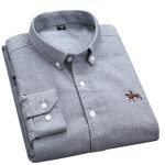 Cotton Oxford Plaid Solid Color Striped Shirt Tops Casual Long Sleeve Shirt Slim Fit Shirt Men Camisa Social Korean Clothes - Image 6