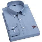 Cotton Oxford Plaid Solid Color Striped Shirt Tops Casual Long Sleeve Shirt Slim Fit Shirt Men Camisa Social Korean Clothes - Image 16