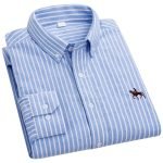 Cotton Oxford Plaid Solid Color Striped Shirt Tops Casual Long Sleeve Shirt Slim Fit Shirt Men Camisa Social Korean Clothes - Image 10