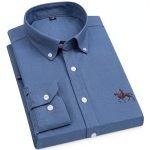 Cotton Oxford Plaid Solid Color Striped Shirt Tops Casual Long Sleeve Shirt Slim Fit Shirt Men Camisa Social Korean Clothes - Image 18