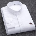 Men's 100% Cotton Plaid Oxford Shirt – Business Casual Long Sleeve with Embroidered Fit - Image 5