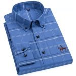 Cotton Oxford Plaid Solid Color Striped Shirt Tops Casual Long Sleeve Shirt Slim Fit Shirt Men Camisa Social Korean Clothes - Image 23