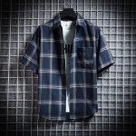 Men's Summer Plaid Shirt – Hip Hop Oversize Checked Short Sleeve Streetwear in Grey - Image 8