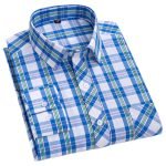 Men's Luxury Plaid Long Sleeve Shirt – 100% Cotton Business Casual Designer Checkered Wear - Image 3