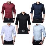 BROWON Men's Long Sleeve Fashion Blouse – Solid Color Business Turn-Neck Plus Size Shirt - Image 2