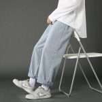 Men's Baggy Jeans: Korean Fashion Hip Hop Straight Wide Leg Trousers in Black & Light Blue - Image 2