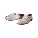 Luxury White Ostrich Leather Double Monk Shoes | Handmade Elegance