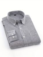 Men's Solid Oxford Slim Fit Shirt – Long Sleeve Business Casual - Image 3